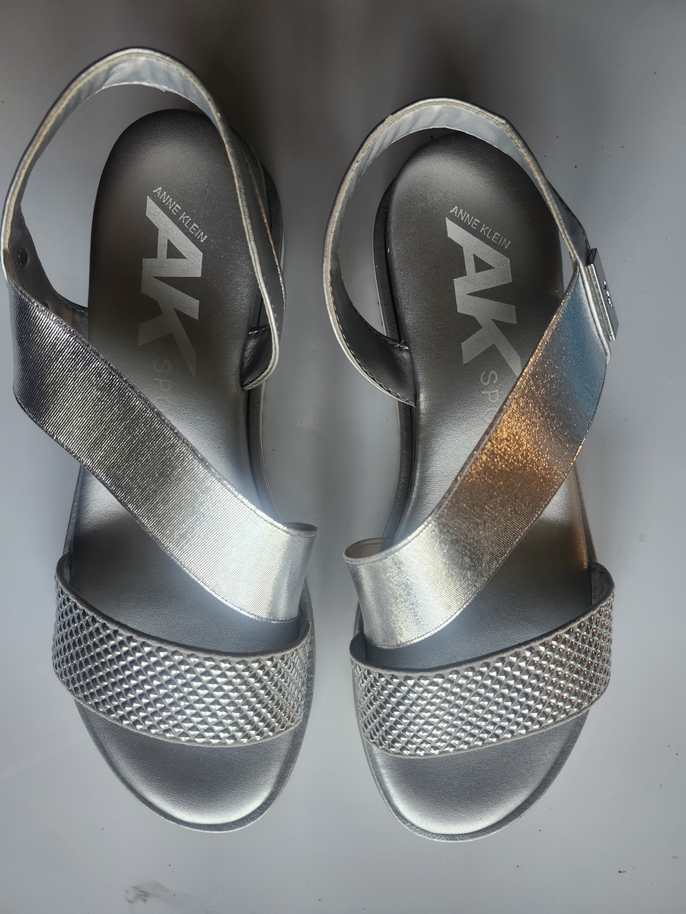 Anne Klein Silver Metallic Crisscross Slingback Sandals
